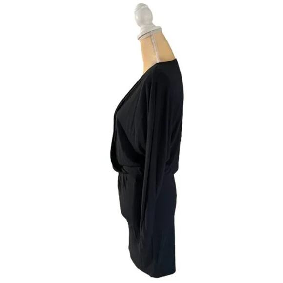 Haute Hippie Modal Surplice Neckline Faux Wrap Dress small Solid Black New NWT - Picture 4 of 8